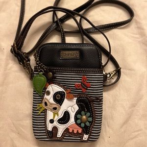 Chala Cow Black White Stripe Cell Phone Crossbody Purse